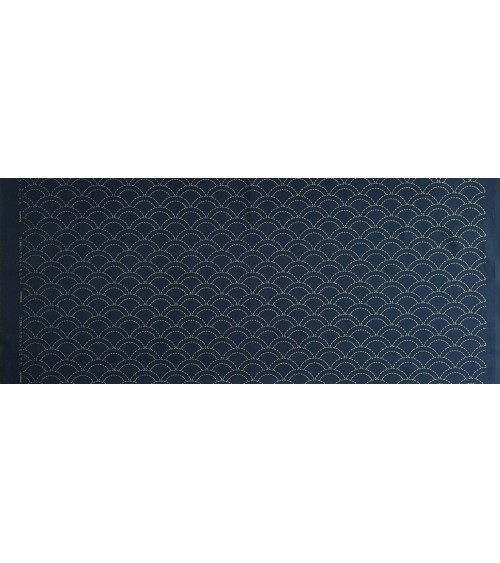 Tissu pré-imprimé Seigaiha bleu foncé 50 x 110