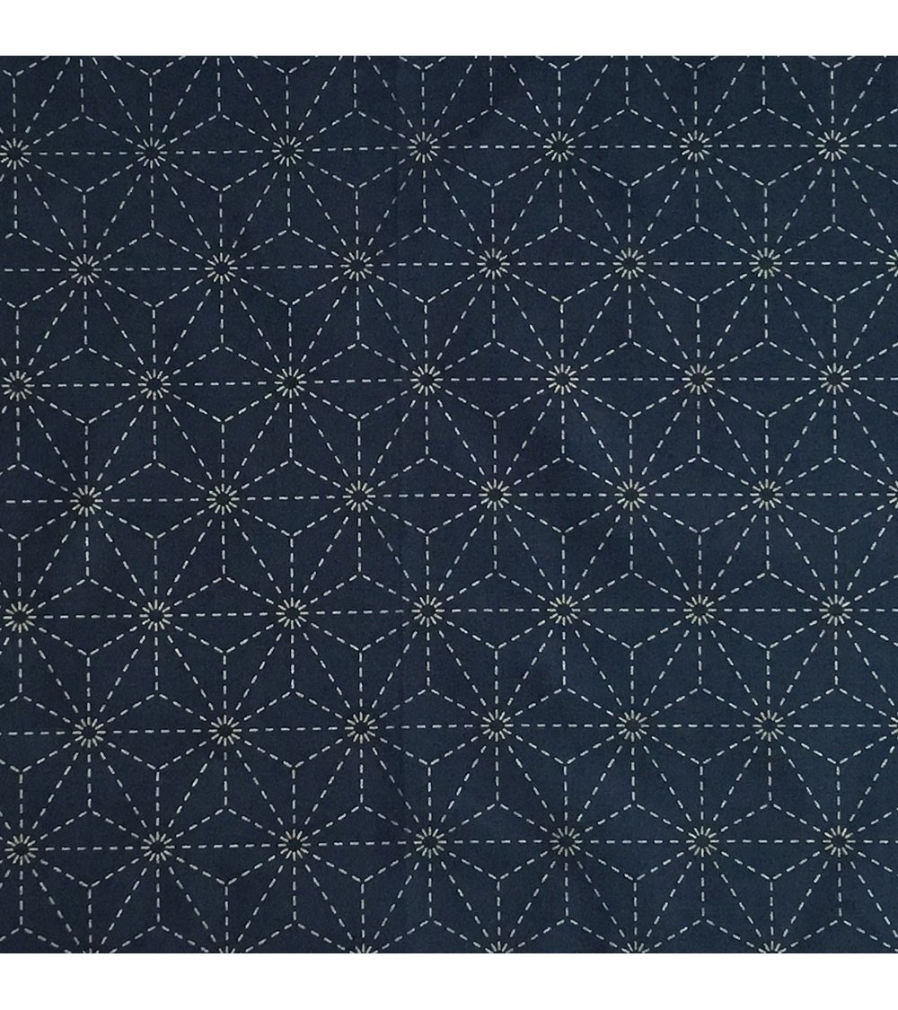 Tissu pré-imprimé Asanoha bleu foncé 50 x 110