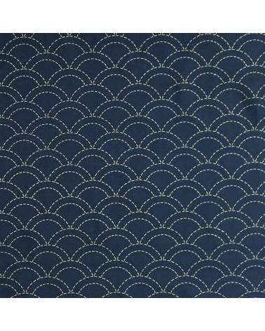 Tissu pré-imprimé Seigaiha bleu foncé 50 x 110